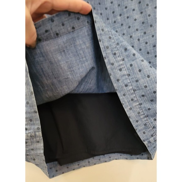 Fossil Blue Denim Jeans Shift Dress Lined Pleated Neck Sleeveless Polka Sz. S - Picture 7 of 7